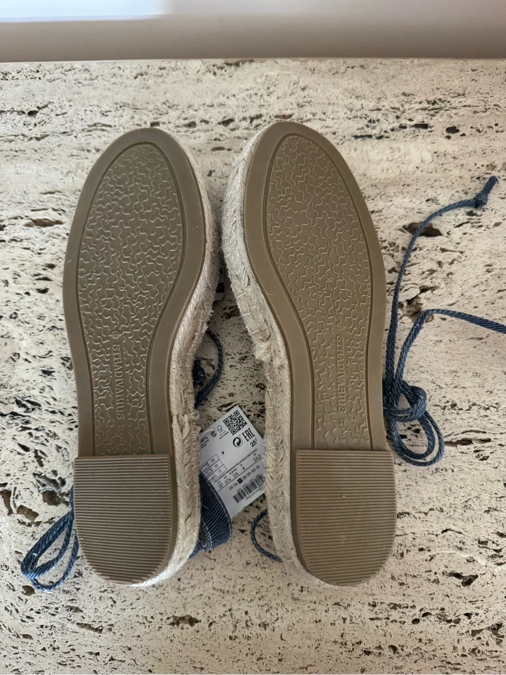 Stradivarius Navy and White Striped Espadrilles with Ankle Tie. Size EU37/US6.5